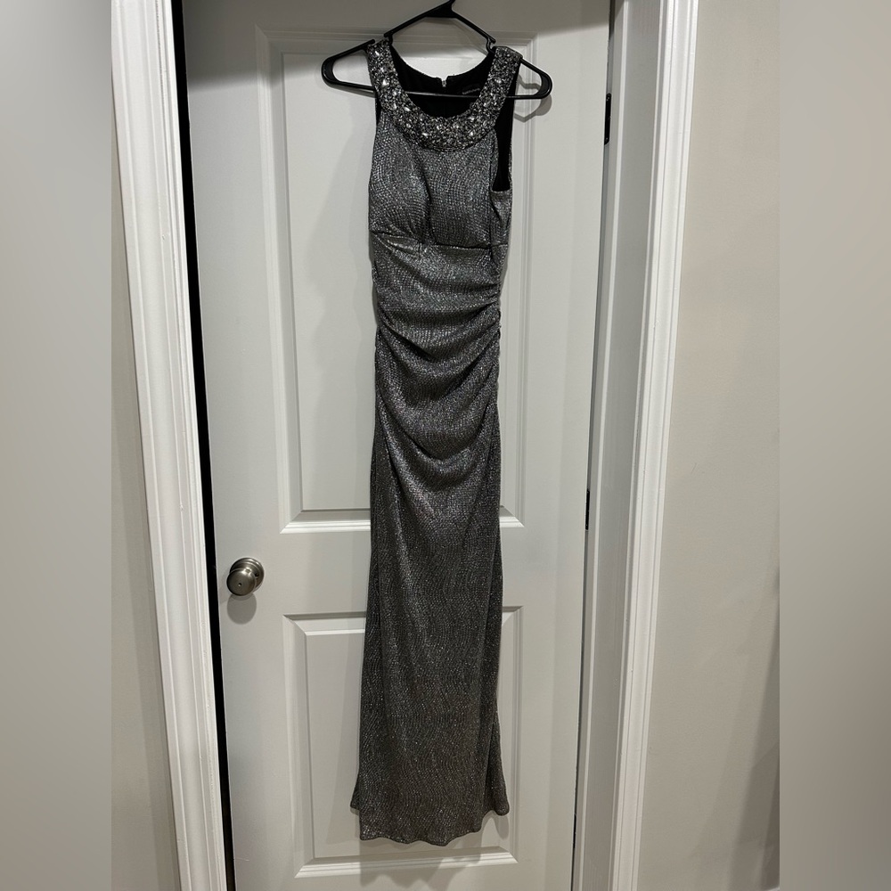 R&M Richards Glittering Silver Maxi Dress